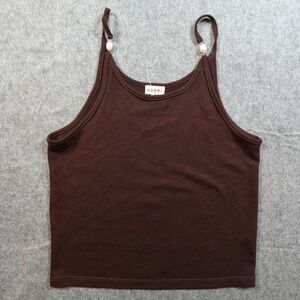 DONNI Top Womens 8 Tank Top Brown Spaghetti Strap Pearl Detail Knit